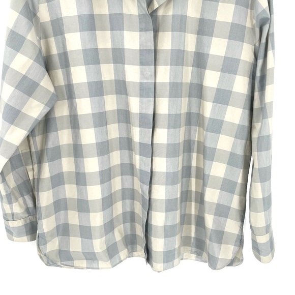 Theory Women's Classic Menswear Cotton Silk Shirt Blue Stream Button Down Top - Picture 8 of 11